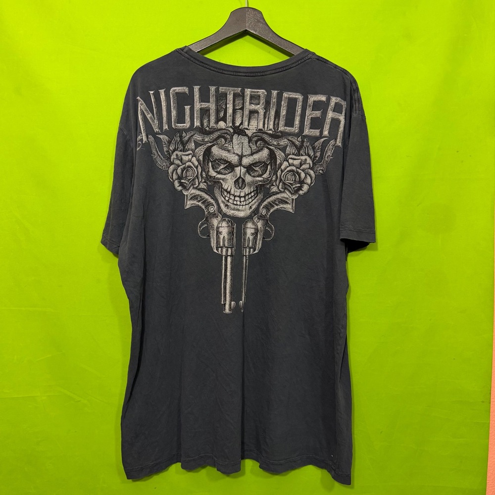 NightRider Jewelry Mens XXL T-Shirt Faded Black Skull Roses Biker Made in USA